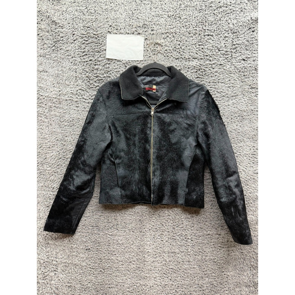Transmission New York Pony Hair Leather Bomber Jacket Black Women's Size M